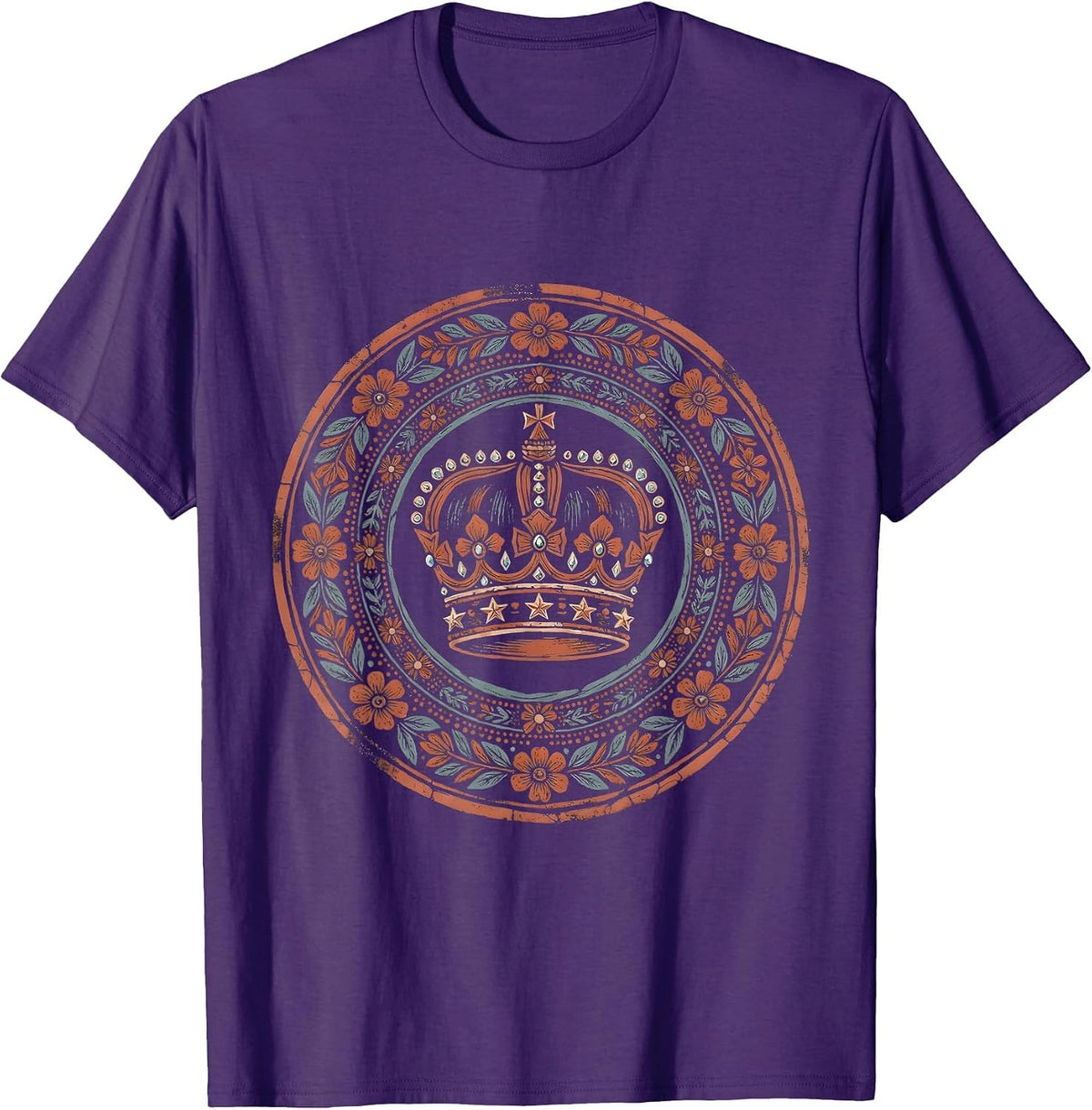Red White and Blue Crown with Gems and Stars T-Shirt - Purple