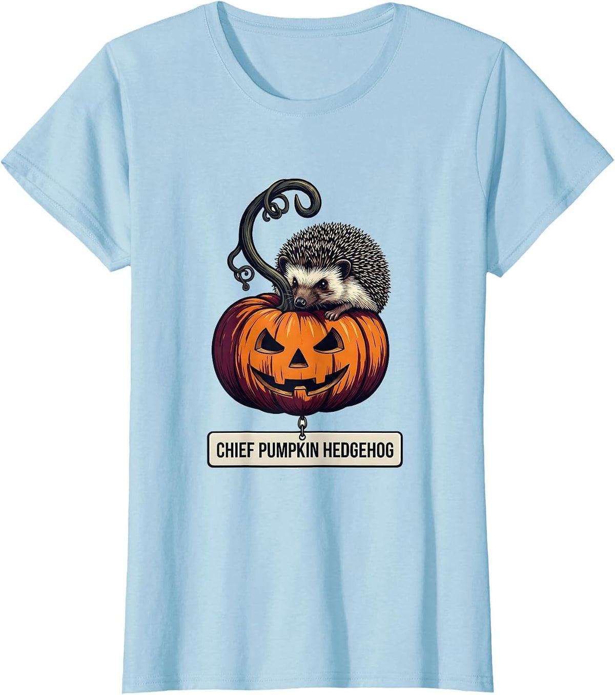 Women's Chief Pumpkin Hedgehog Cute Hedgehog Halloween Kids Humor T-Shirt - Baby Blue