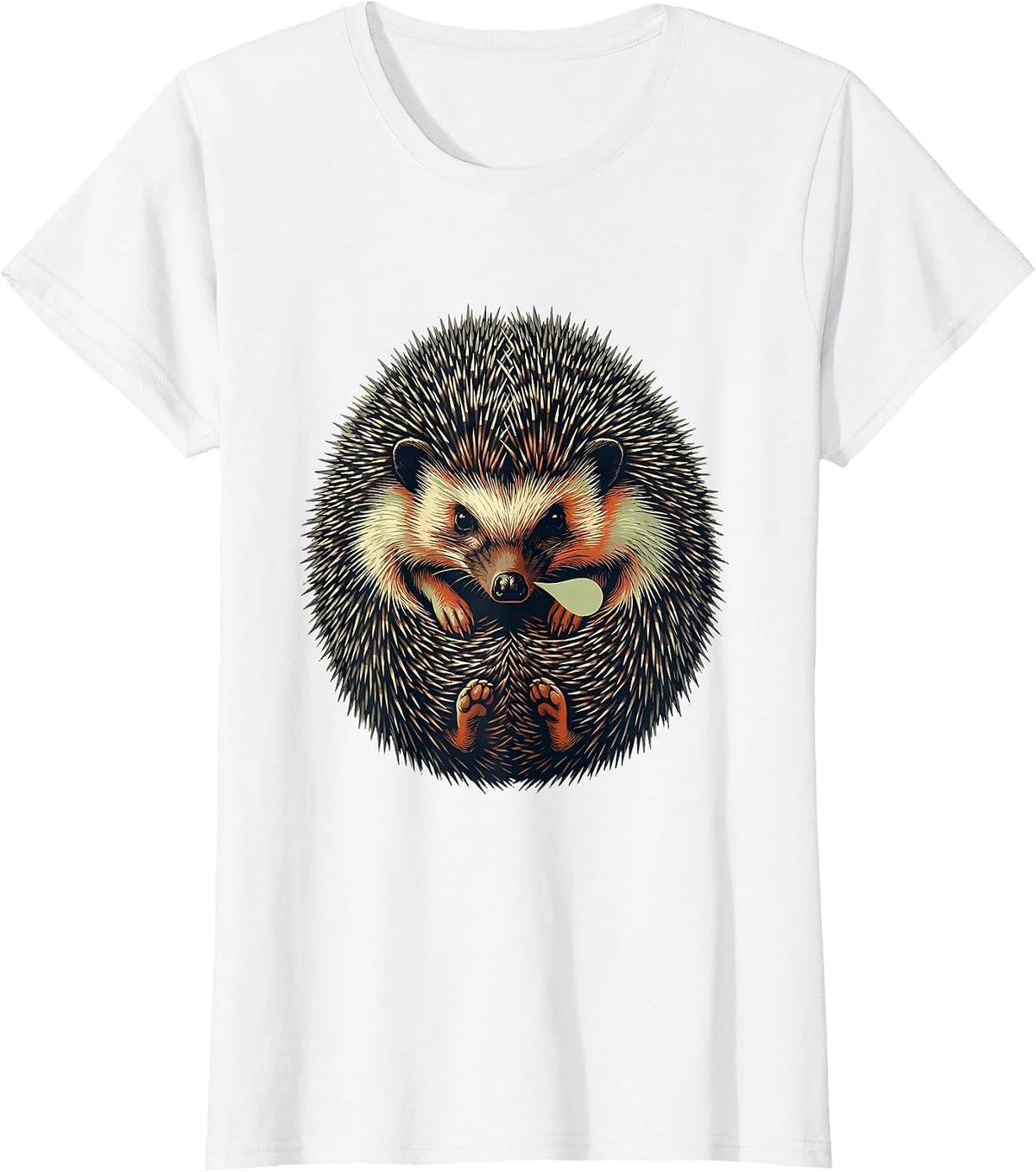 Cute Hedgehog Screenprint Pet Lover Novelty Humor T-Shirt - White