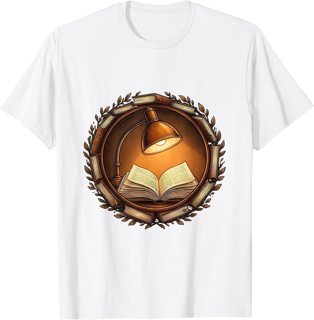 Men's Reading Lamp and Open Book Illustration T-Shirt - White