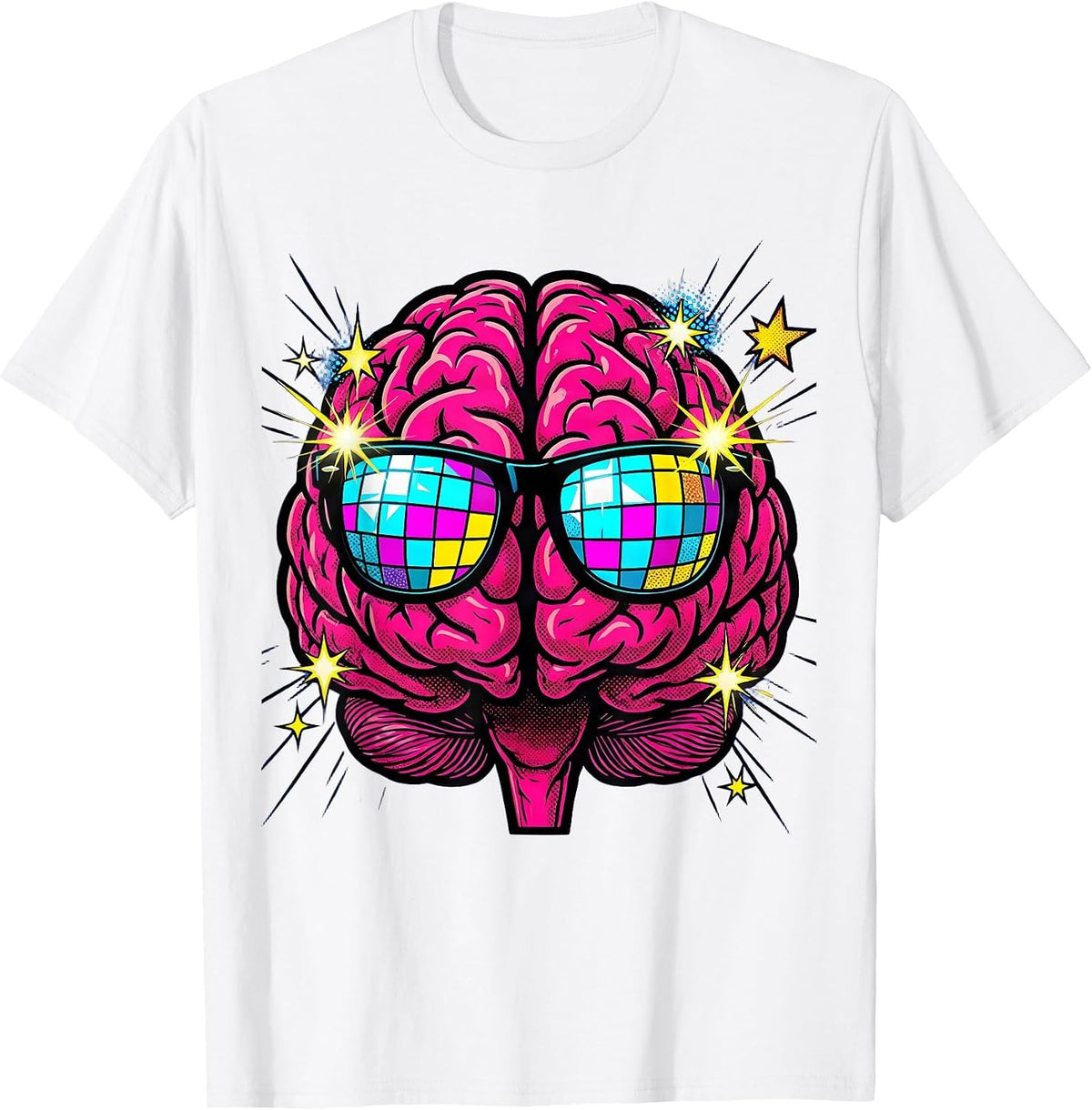 Men's Rizz Em With The Tism Disco Brain Graphic T-Shirt - White