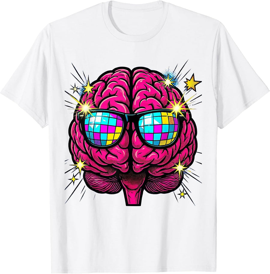 Men's Rizz Em With The Tism Disco Brain Graphic T-Shirt - White