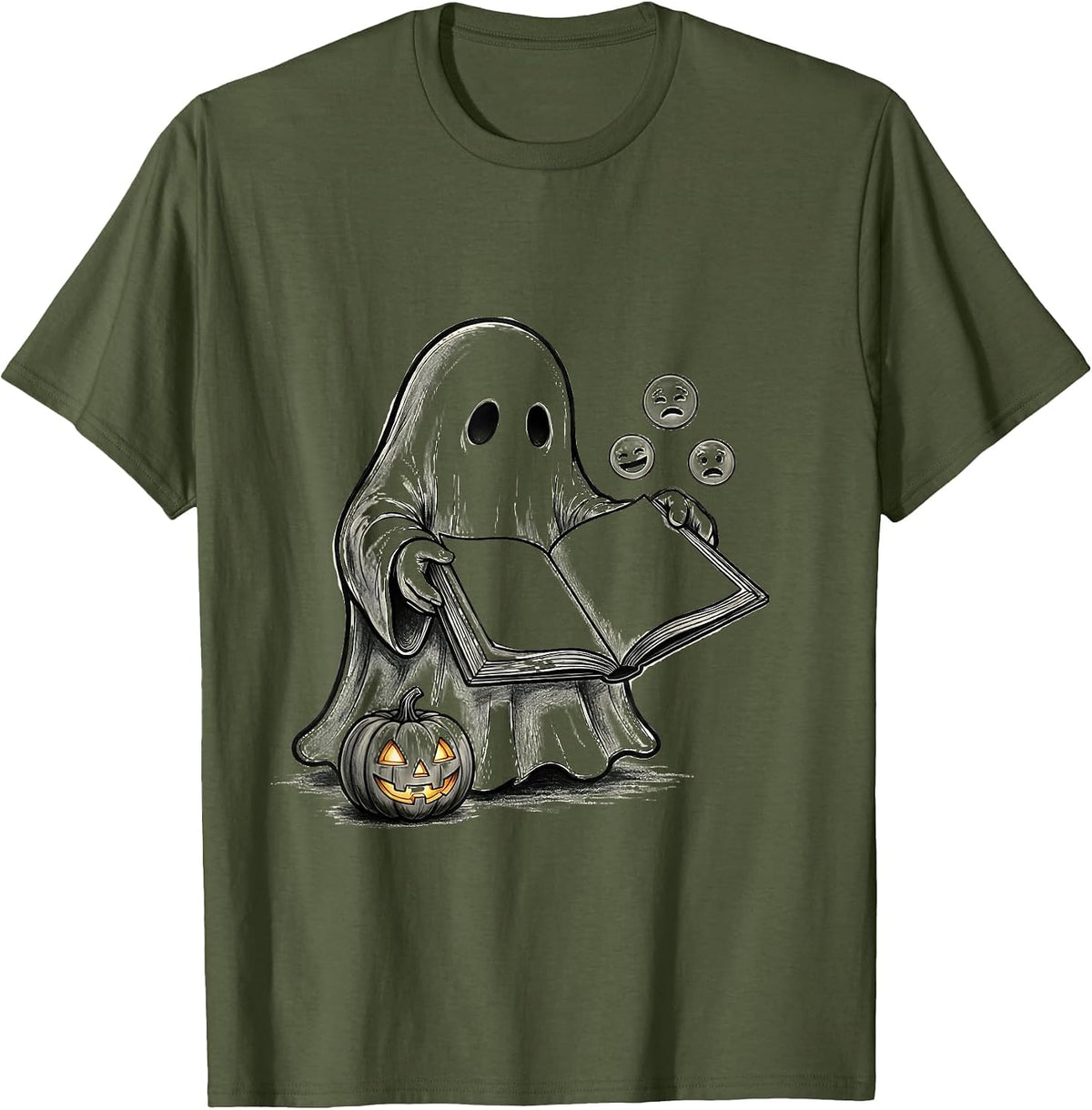 Friendly Ghost Mental Health Awareness School Counselor T-Shirt - Olive Green