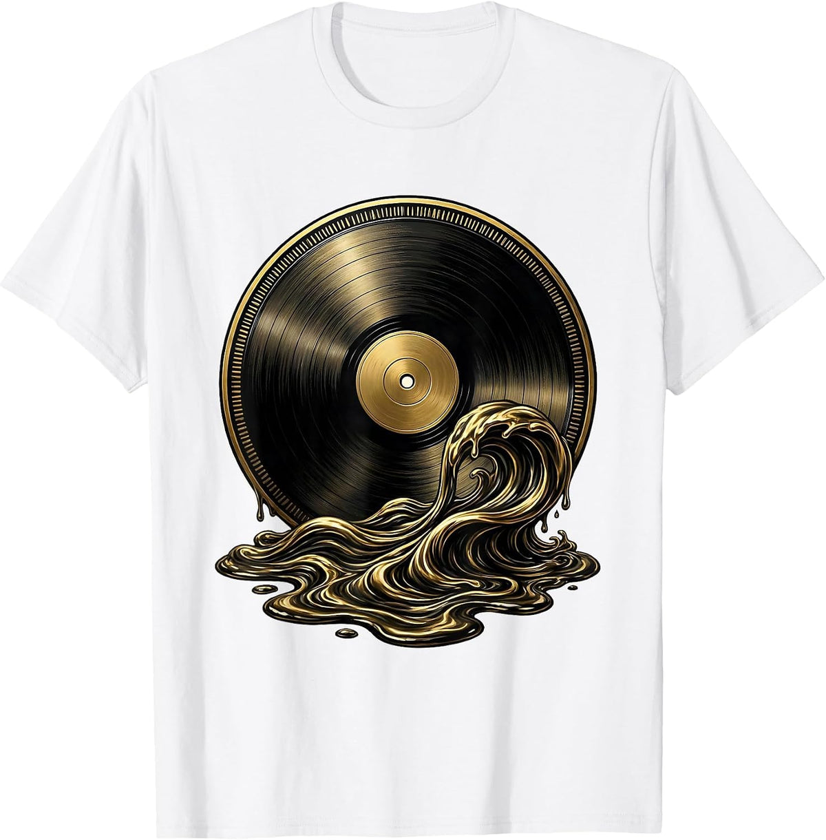 Men's Retro Melting Vinyl Record Liquid Waves Graphic T-Shirt - White