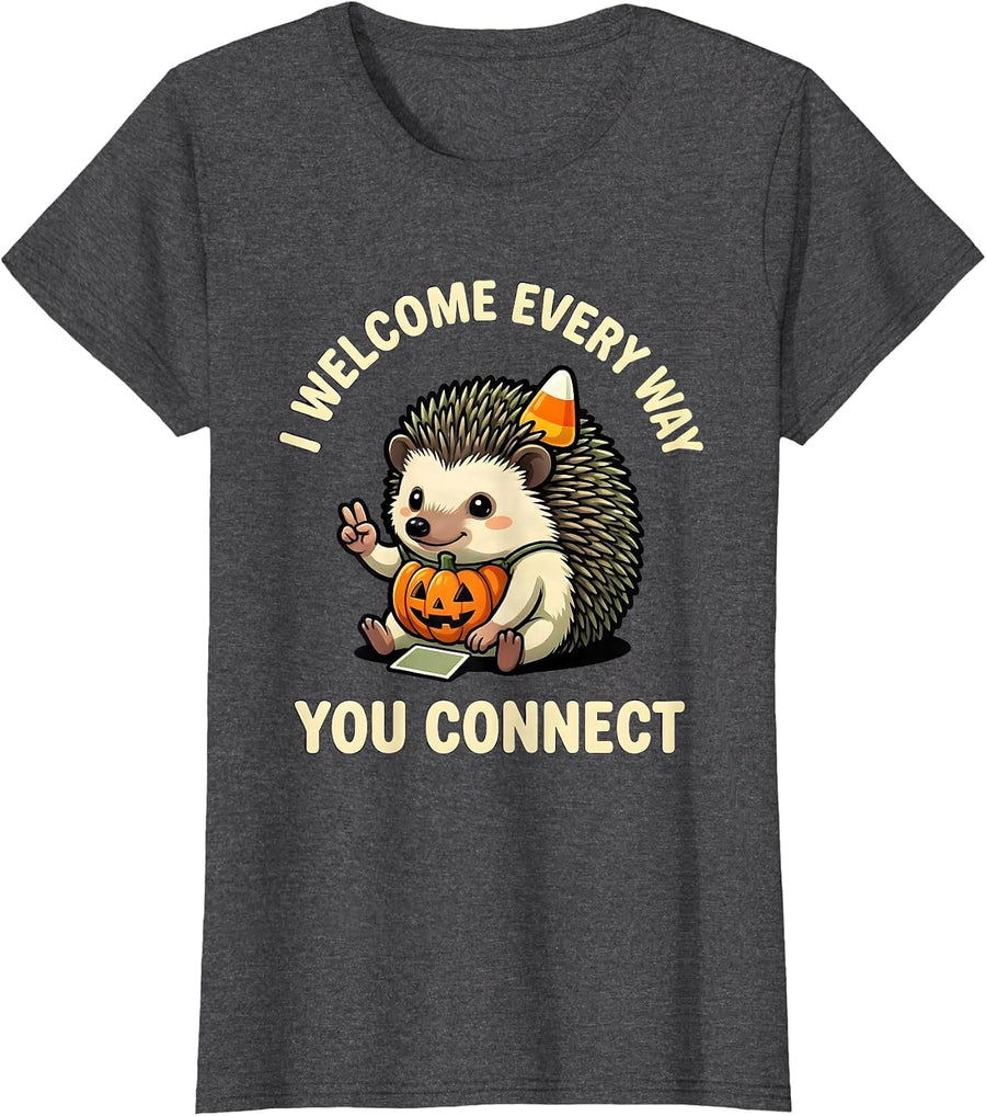 Women's I Welcome Every Way You Connect Cartoon Kawaii SLP Teacher T-Shirt - Dark Heather Grey