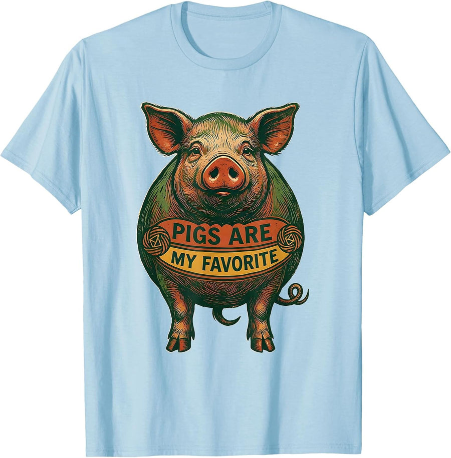 Men's Pigs Are My Favorite Folk Art Farm Animal Lover Humor T-Shirt - Baby Blue