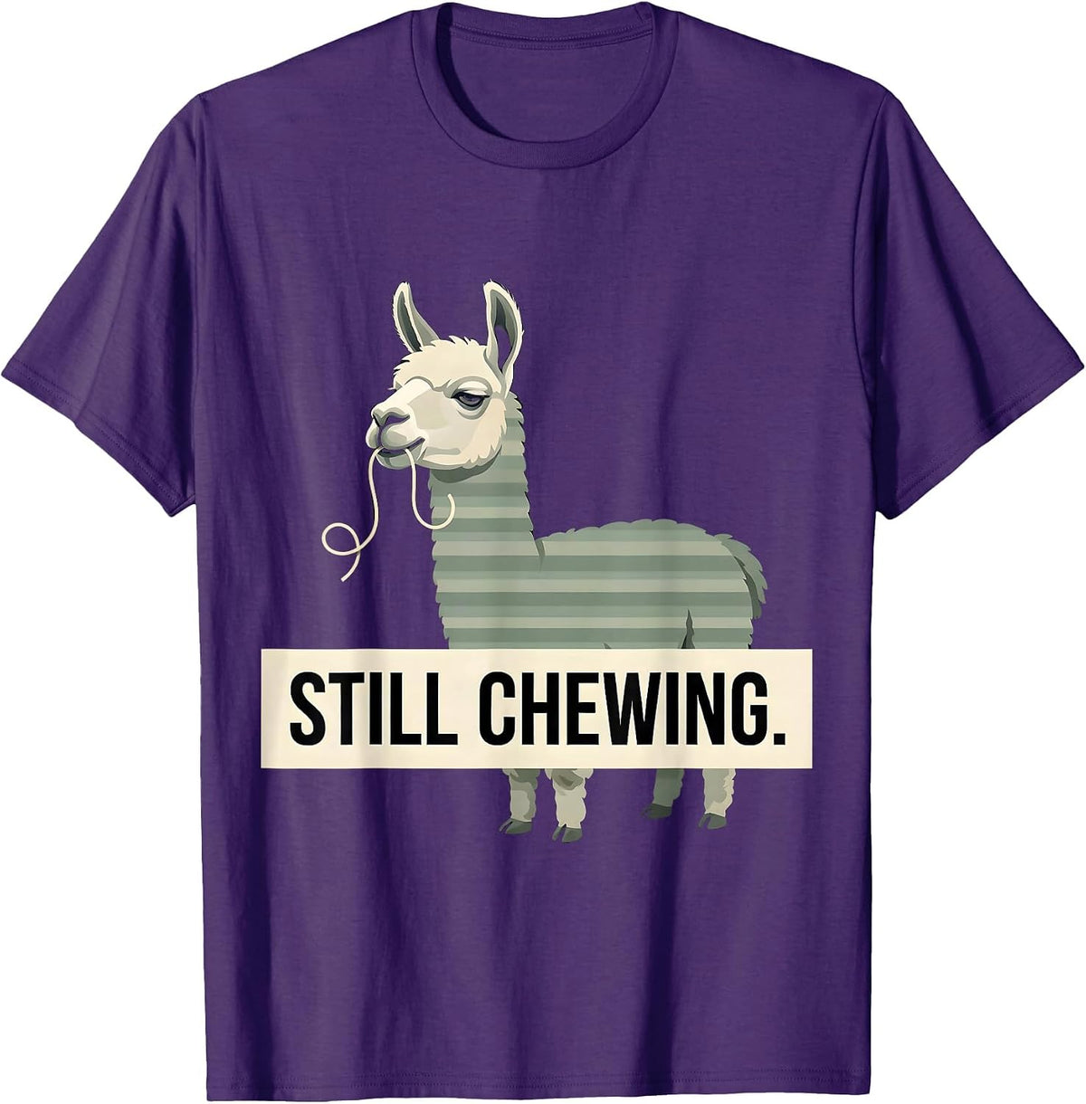 Men's Still Chewing Editorial Conceptual Llama Alpaca Humor Funny T-Shirt - Purple