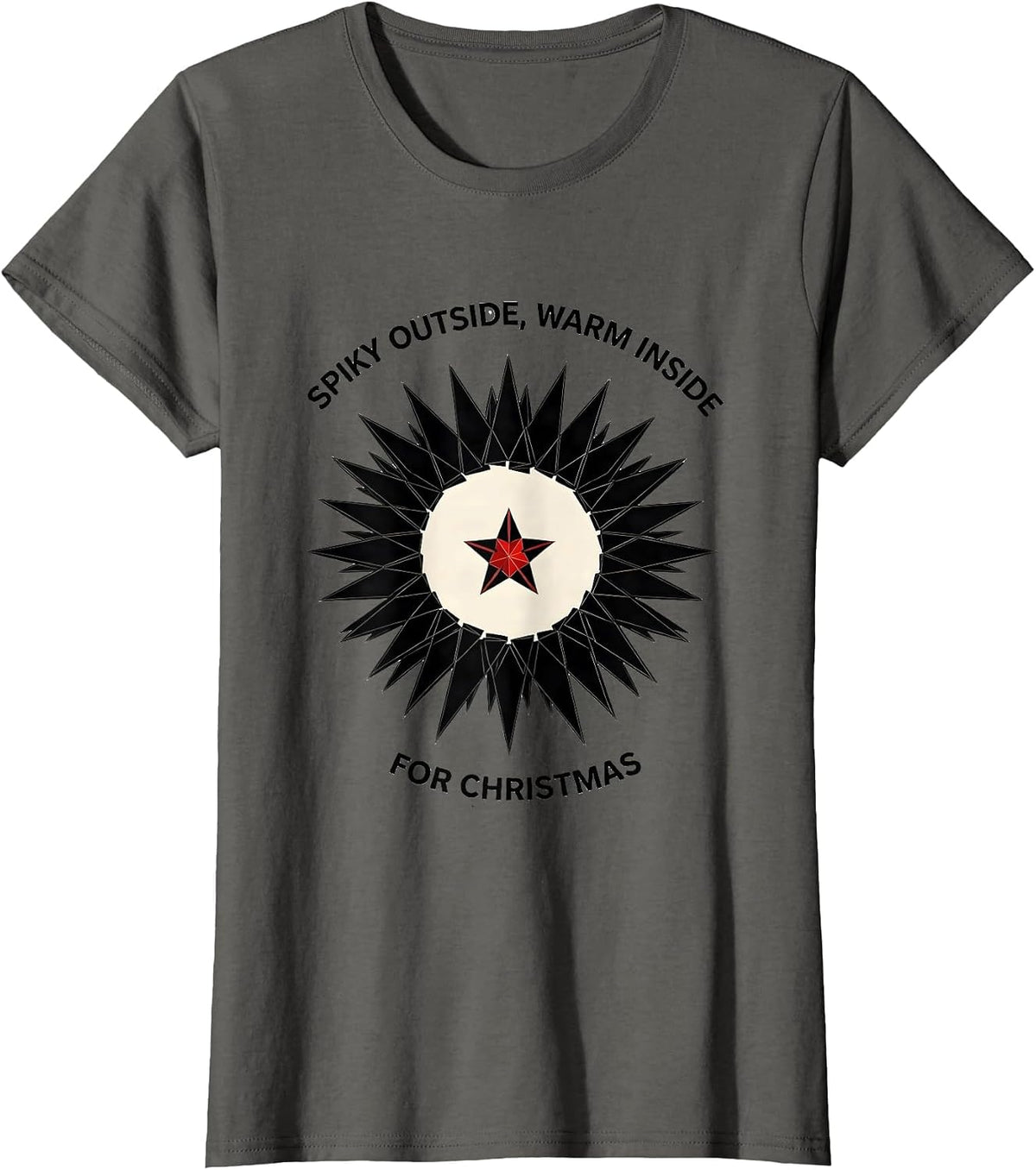 Women's Spiky Outside, Warm Inside For Christmas Cute Hedgehog T-Shirt - Asphalt Grey
