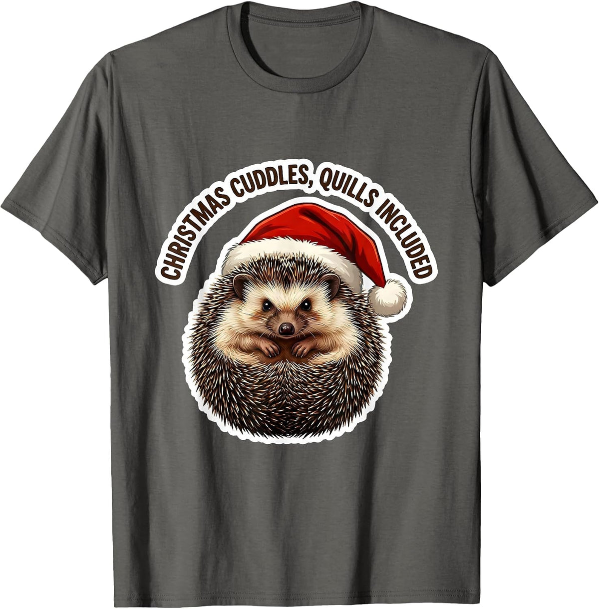 Christmas Cuddles Quills Included Cute Hedgehog Animal Lover T-Shirt - Asphalt Grey