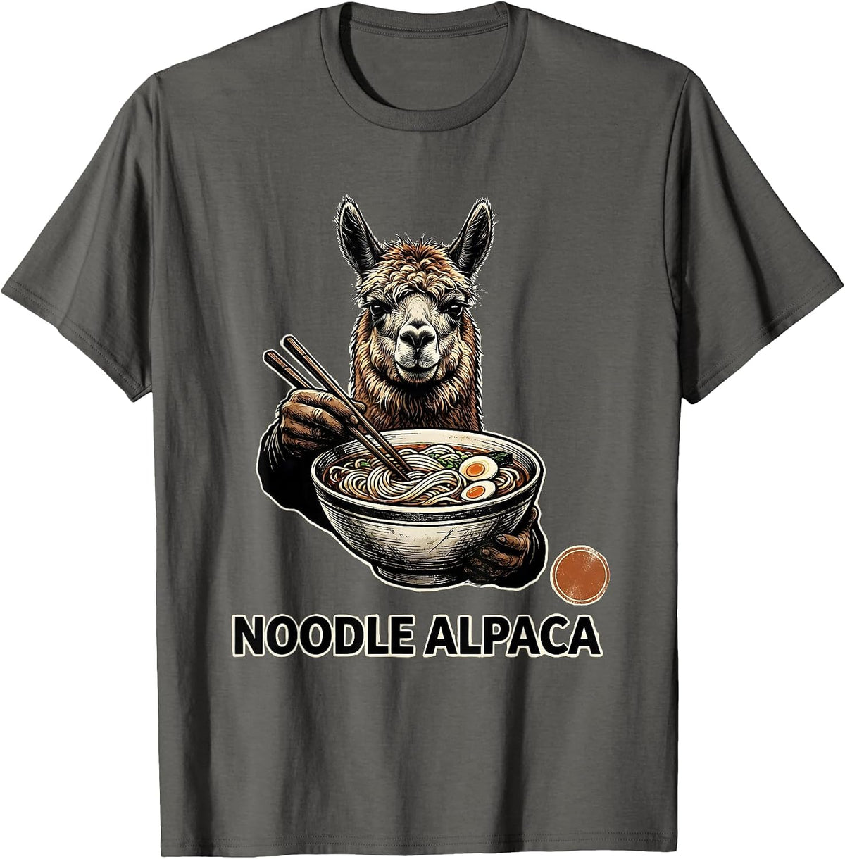 Noodle Alpaca Rubber Stamp Japanese Kaiju Kawaii Animal T-Shirt - Asphalt Grey