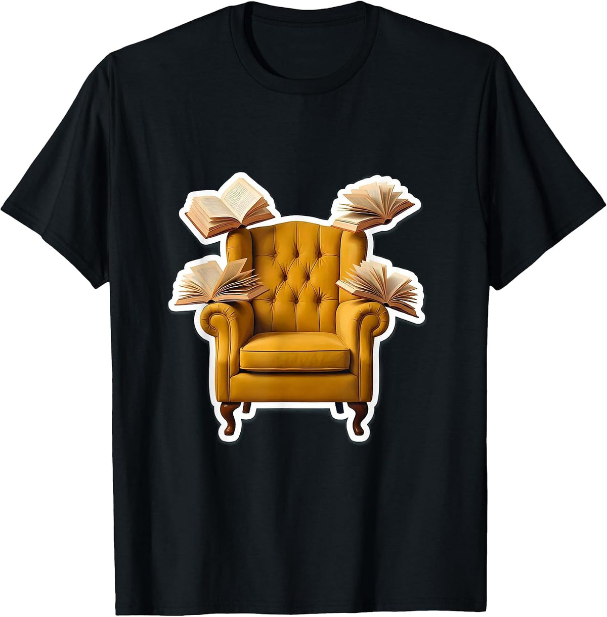 Men's Reading Teacher Cozy Armchair Floating Books Design T-Shirt - Black