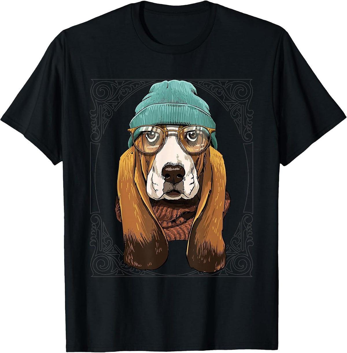 Hipster Basset Hound Shirt Pet Dog Face Basset Hound Lovers T-Shirt - Black