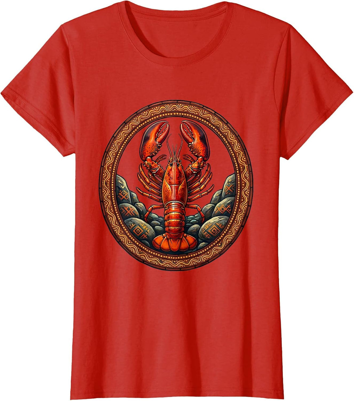 Women's Lobster Walking Ocean Floor Rocks Illustration T-Shirt - Red