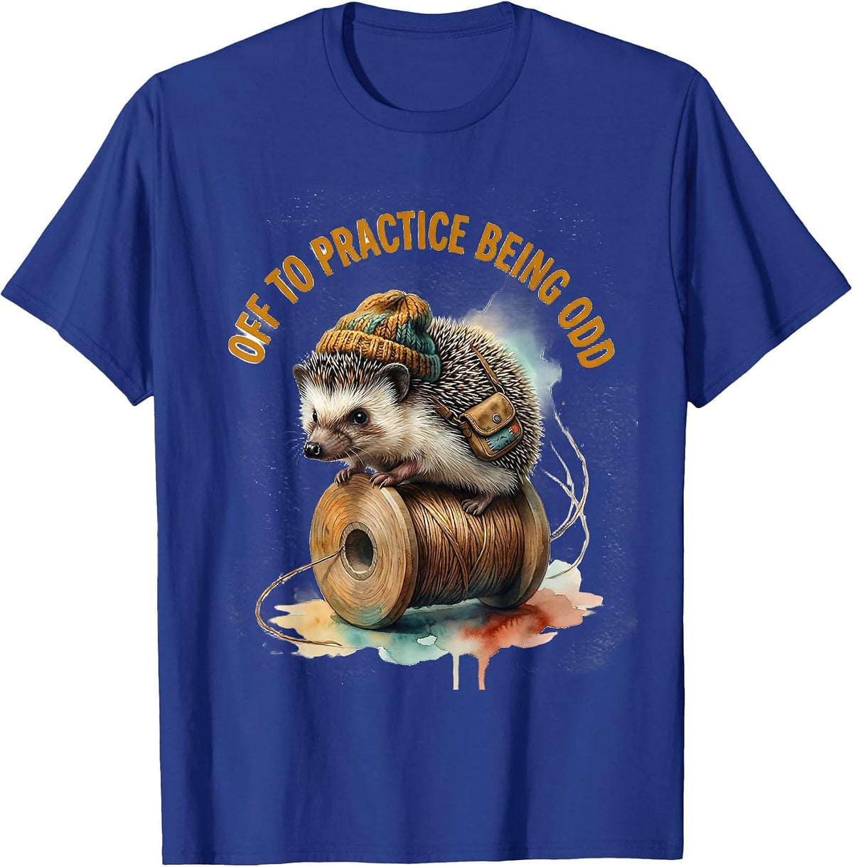 Men's Off To Practice Being Odd Whimsical Hedgehog Meme Humor T-Shirt - Royal Blue