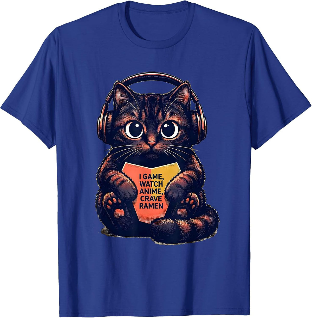 Men's I Game, Watch Anime, Crave Ramen Kawaii Anime Cat Gamer T-Shirt - Royal Blue