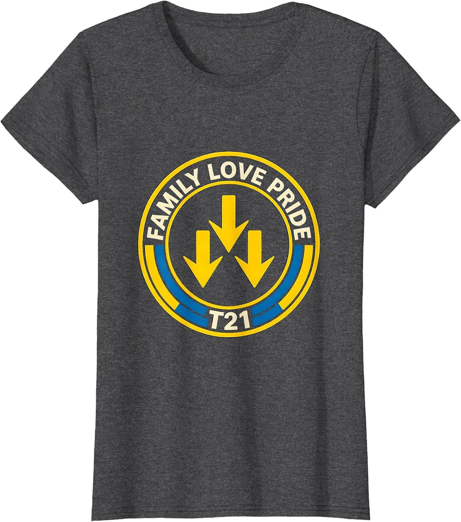 Women's Family Love Pride T21 Down Syndrome Awareness Family Support T-Shirt - Dark Heather Grey