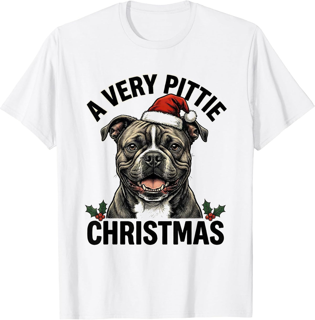 Men's A Very Pittie Christmas Funny Pitbull Lover Santa Hat T-Shirt - White