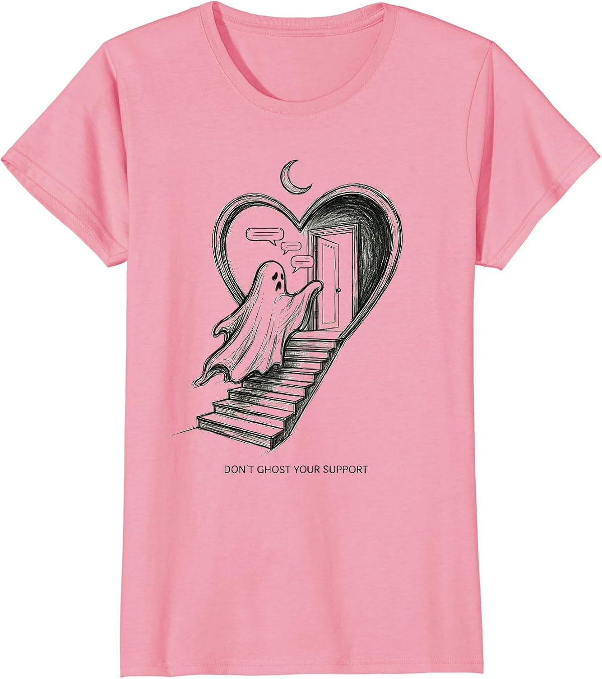 Women's Don't Ghost Your Support Mental Health Halloween Ghost T-Shirt - Pink