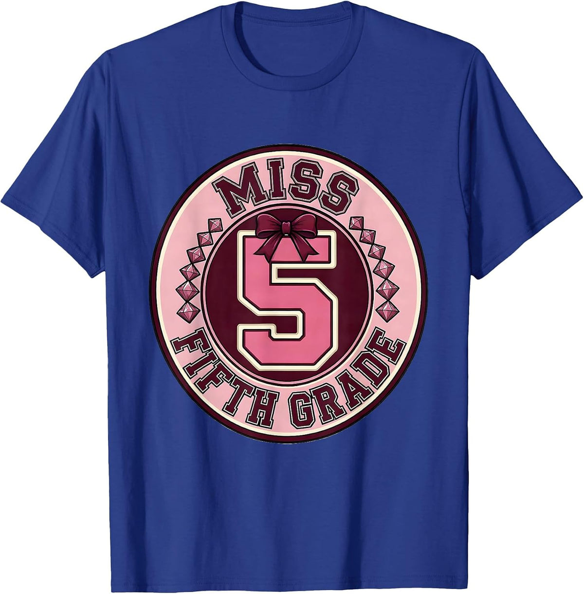 Men's Miss Fifth Grade Sparkle Varsity Coquette Bow Back To School T-Shirt - Royal Blue