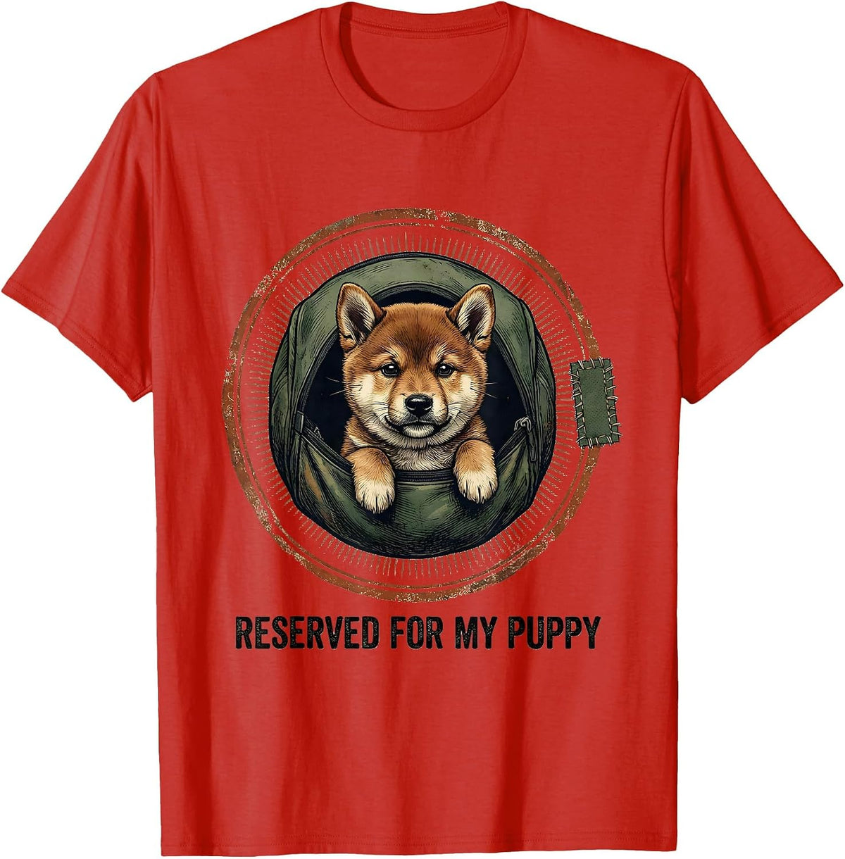 Men's Reserved For My Puppy Vintage Cute Shiba Inu Puppy Pouch T-Shirt - Red