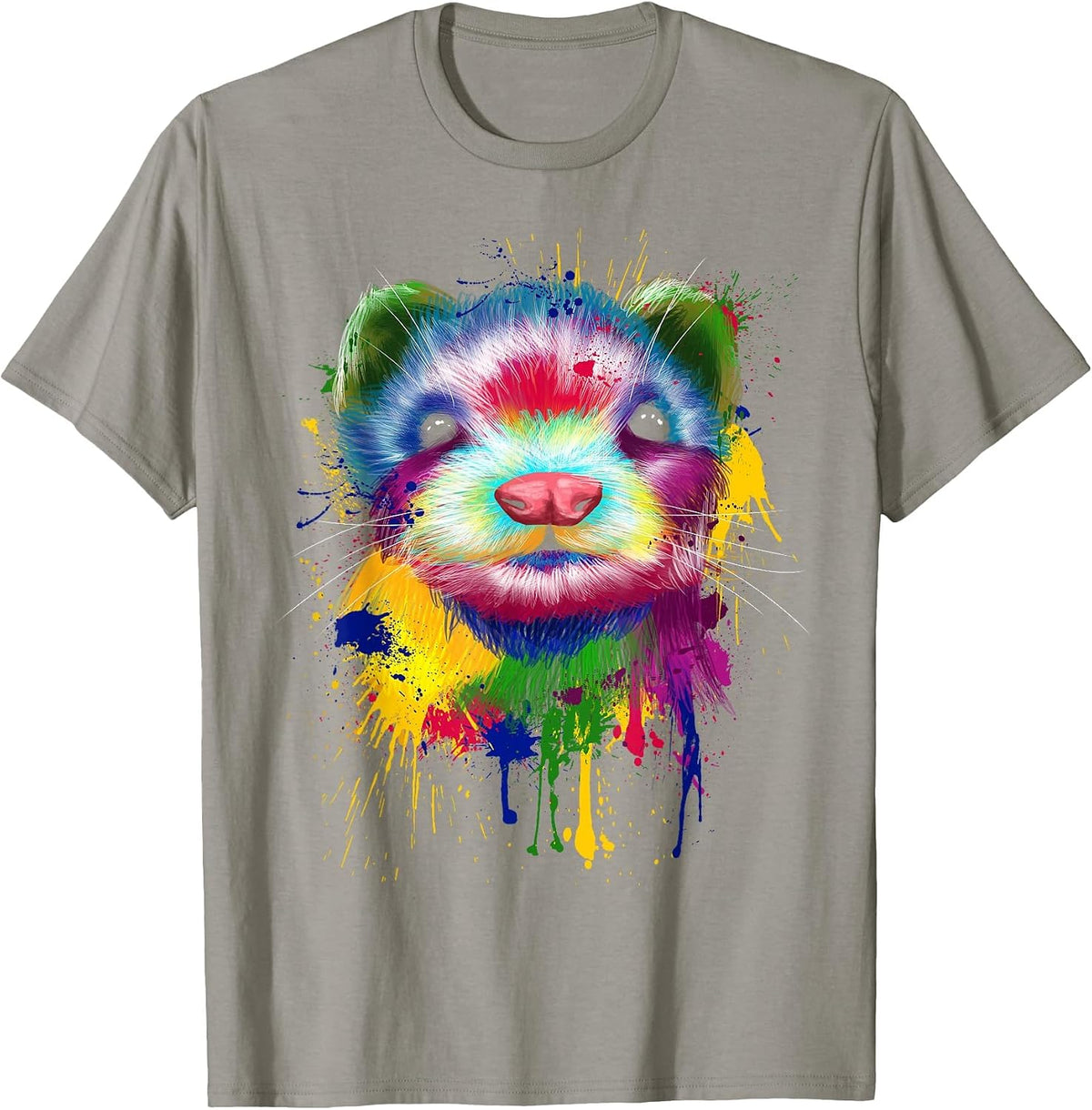 Ferret Artwork Face Hand Painting Splash Art Pet Polecat T-Shirt - Slate Grey
