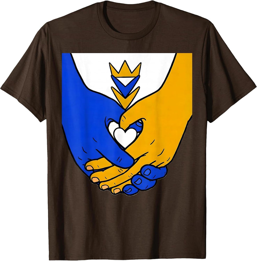 Linked Hands Down Syndrome Awareness Family Support T-Shirt - Brown
