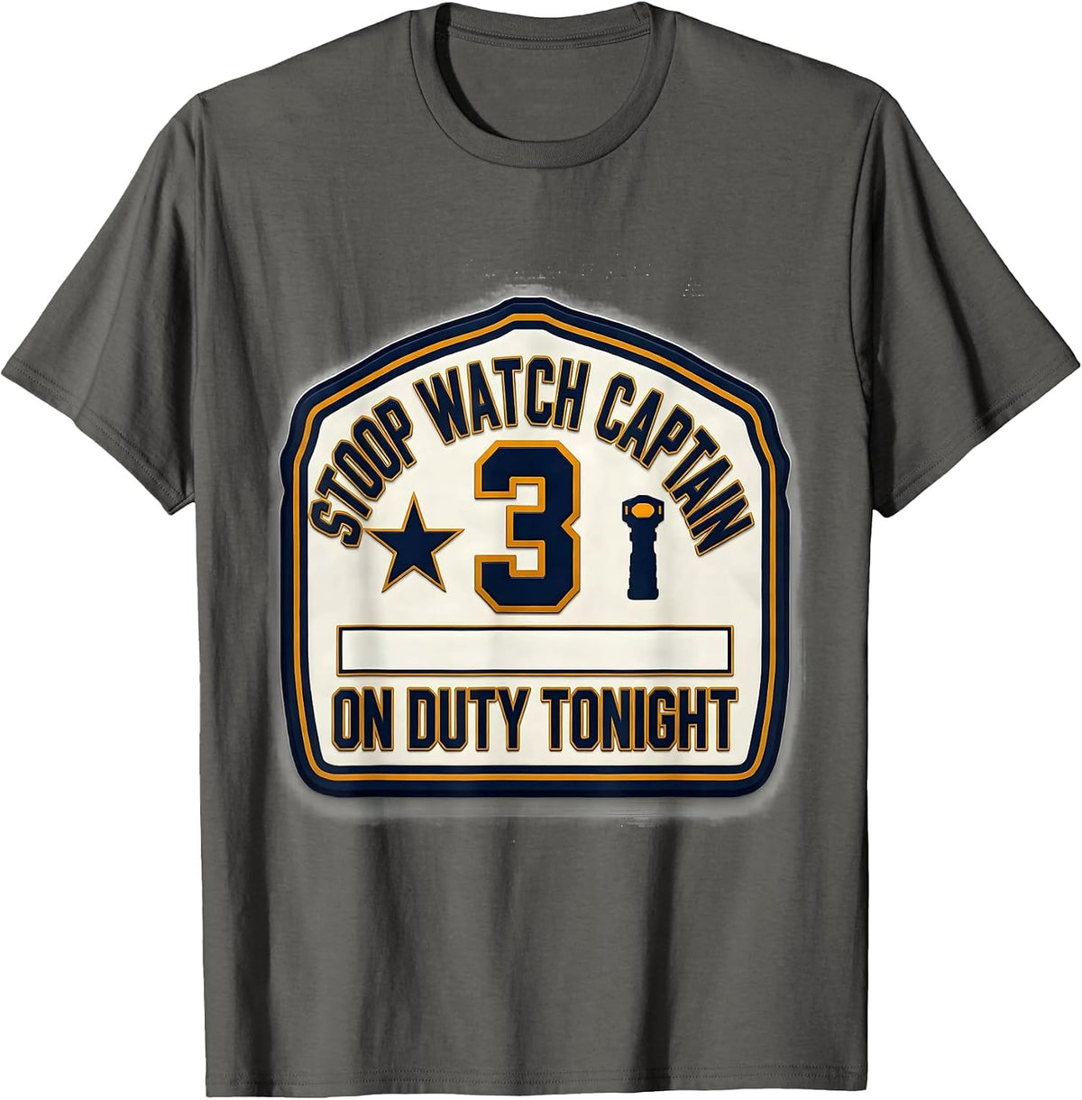 Stoop Watch Captain, On Duty Tonight Funny Halloween Police T-Shirt - Asphalt Grey