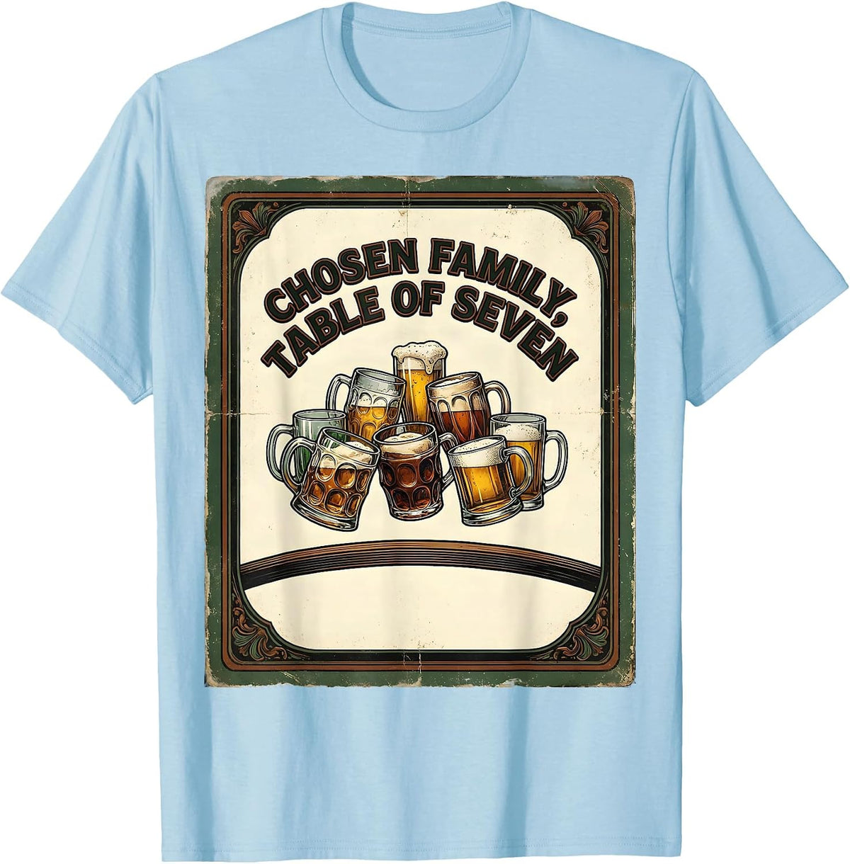 Men's Chosen Family Table Of Seven Vintage Friendsgiving Humor T-Shirt - Baby Blue