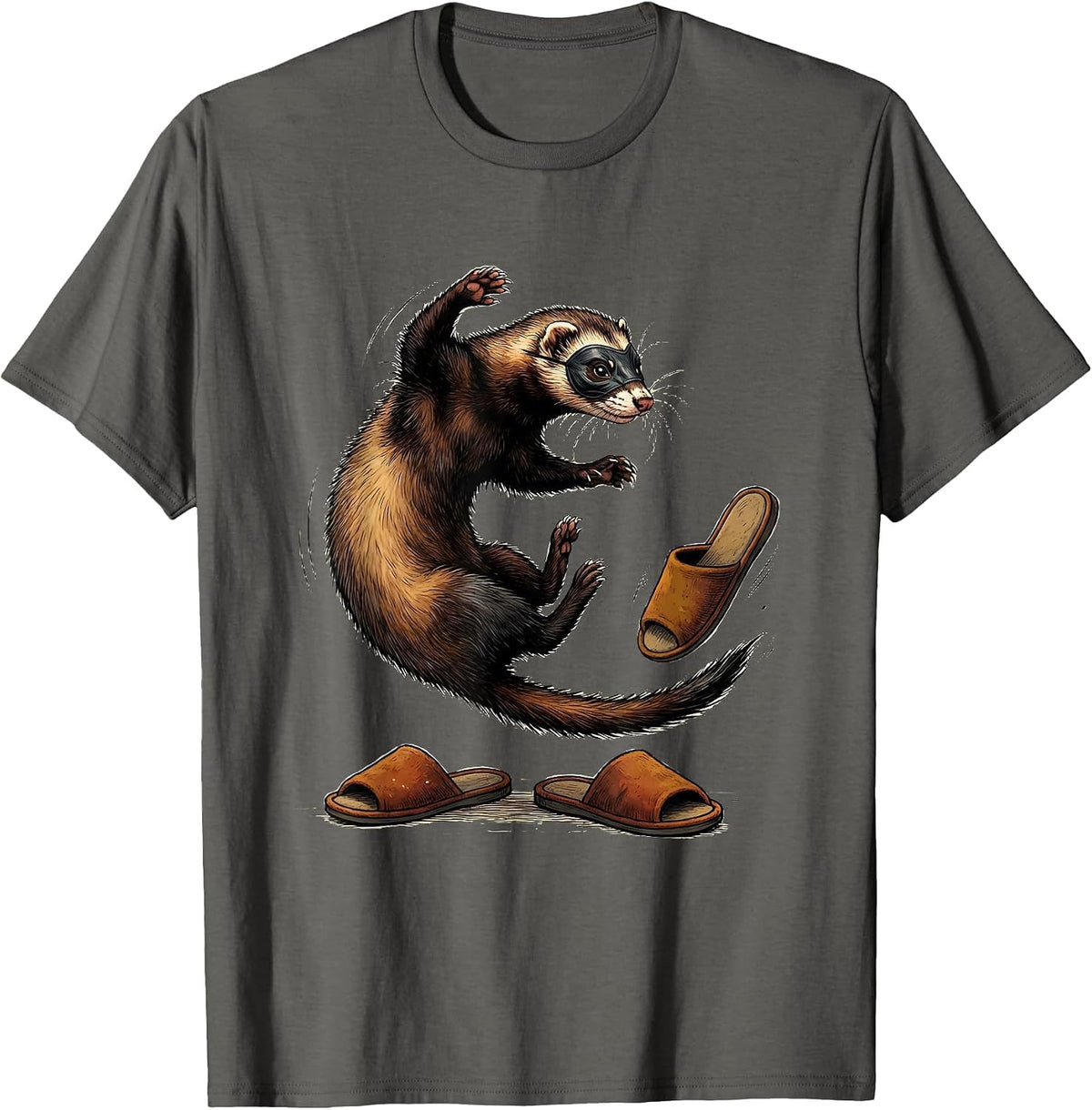 Masked Ferret War Dance Funny Ferret Lover Gift T-Shirt - Asphalt Grey