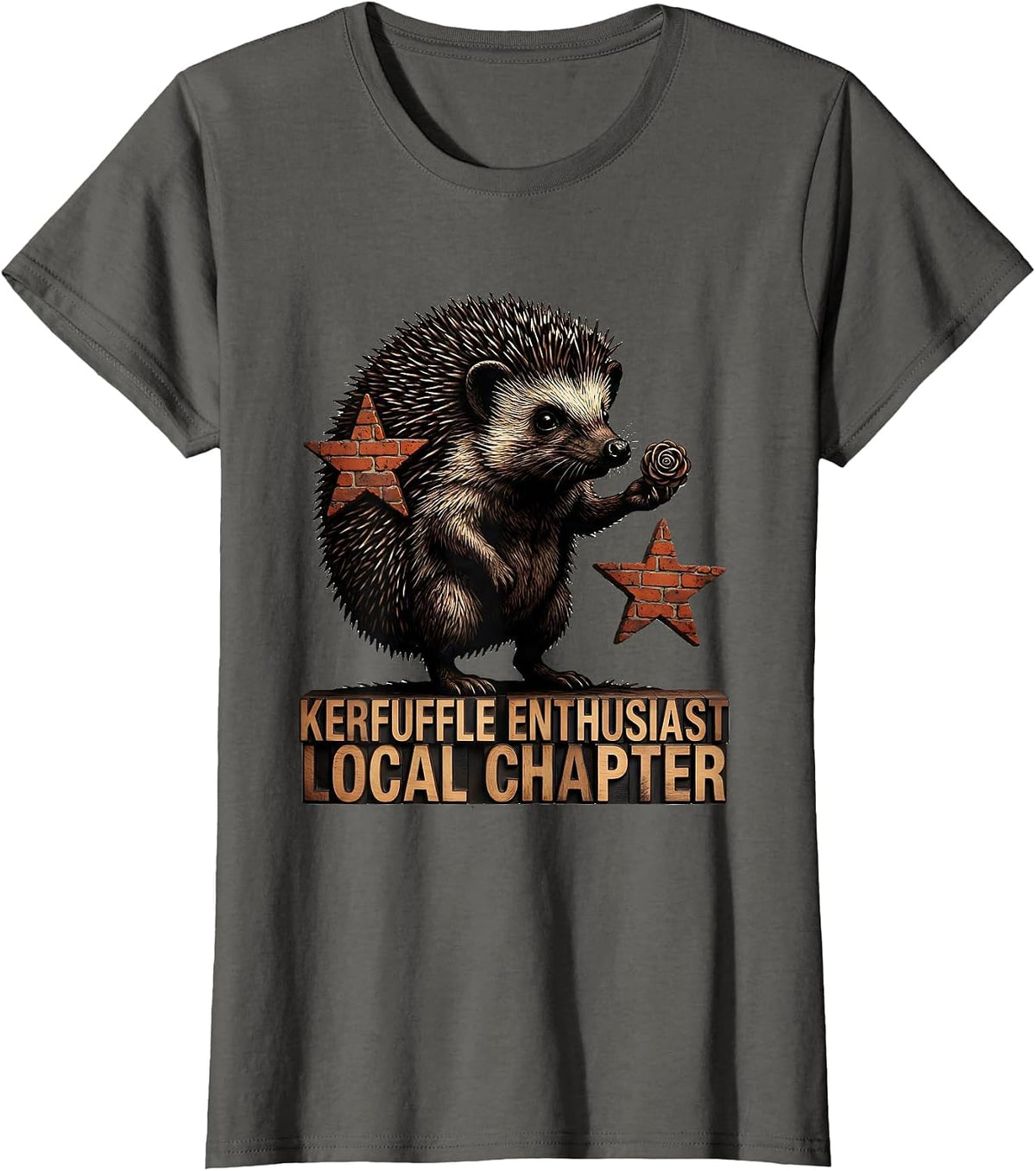 Women's Kerfuffle Enthusiast Local Chapter Whimsical Hedgehog Meme T-Shirt - Asphalt Grey
