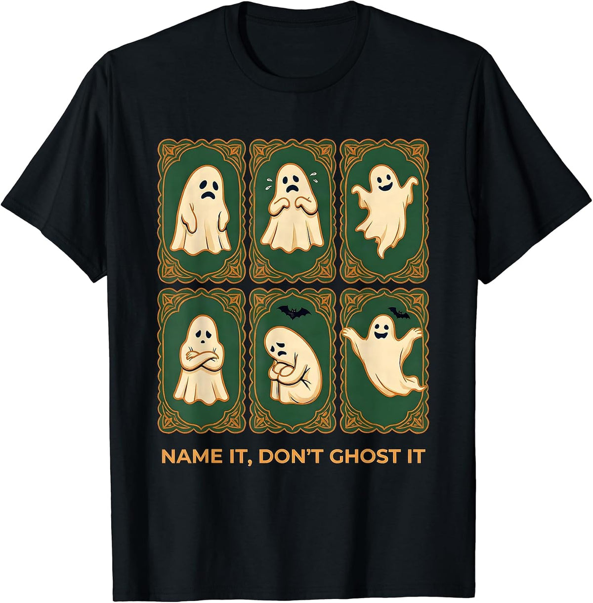 Men's Name It, Don't Ghost It Folk Art Halloween Mental Health T-Shirt - Black