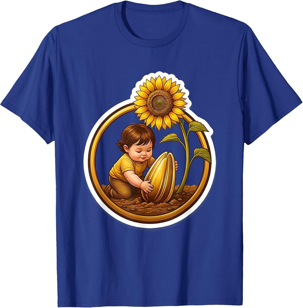 Down Syndrome Awareness Child Planting Sunflower T-Shirt - Royal Blue