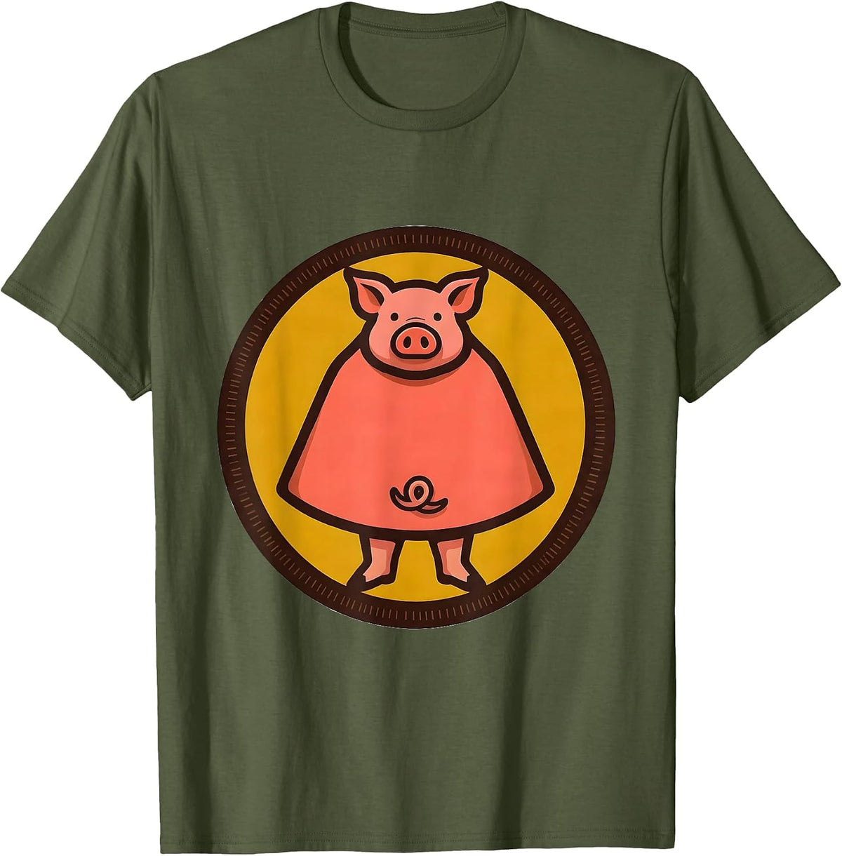Men's Sealed Pig Badge Screenprint Poster Pig Lover Halloween T-Shirt - Olive Green