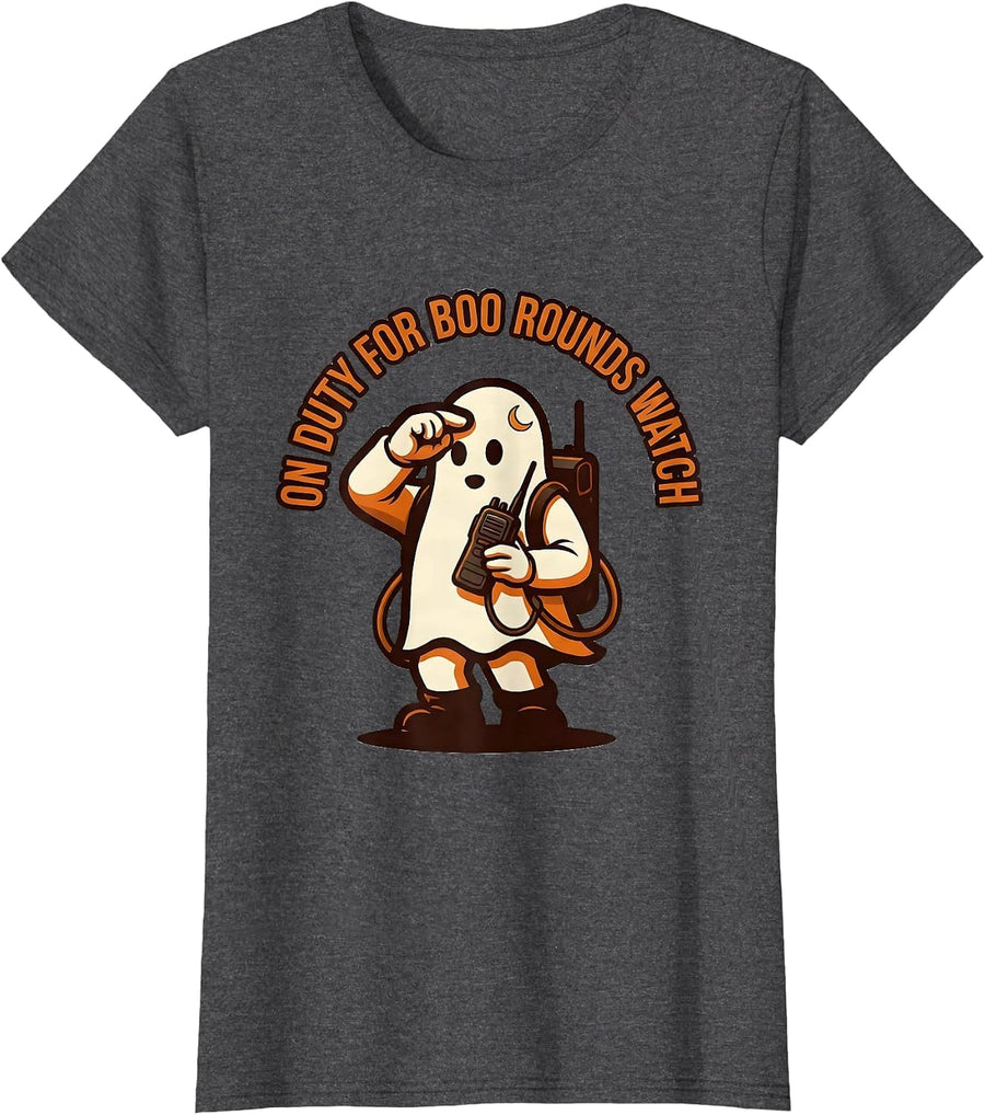 Women's On Duty For Boo Rounds Watch Spooky Para Teacher Aide T-Shirt - Dark Heather Grey