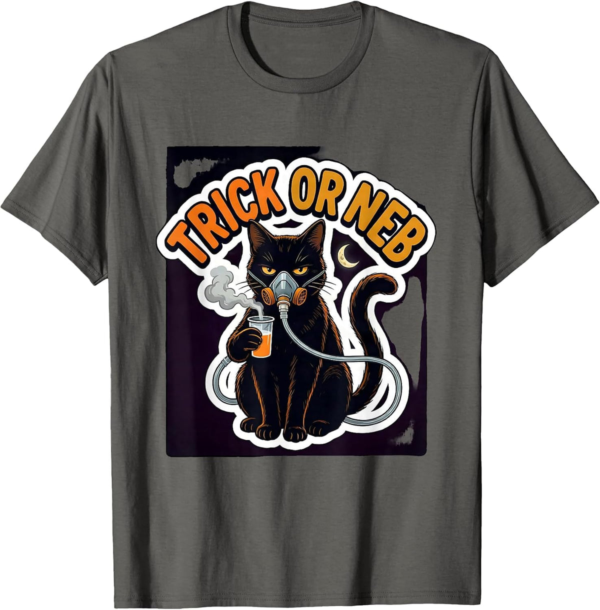 Men's Trick Or Neb Sticker Style Respiratory Therapist Halloween T-Shirt - Asphalt Grey