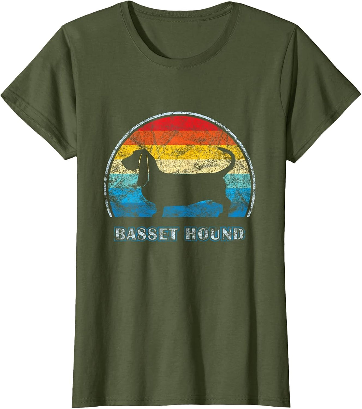 Basset Hound Vintage Design Dog T-Shirt - Olive Green