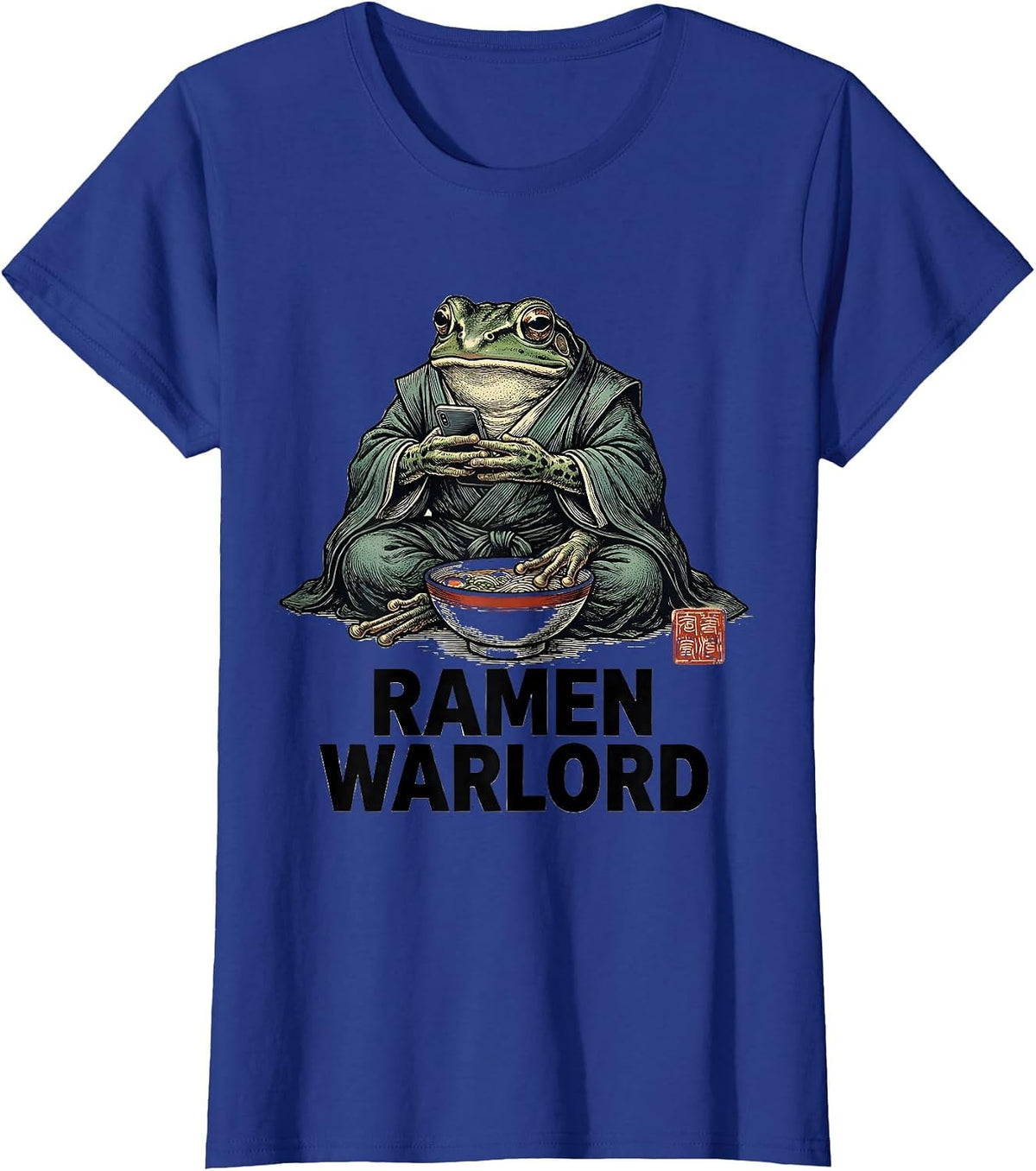 Women's Ramen Warlord Grumpy Frog Japanese Art Anime Meme T-Shirt - Royal Blue