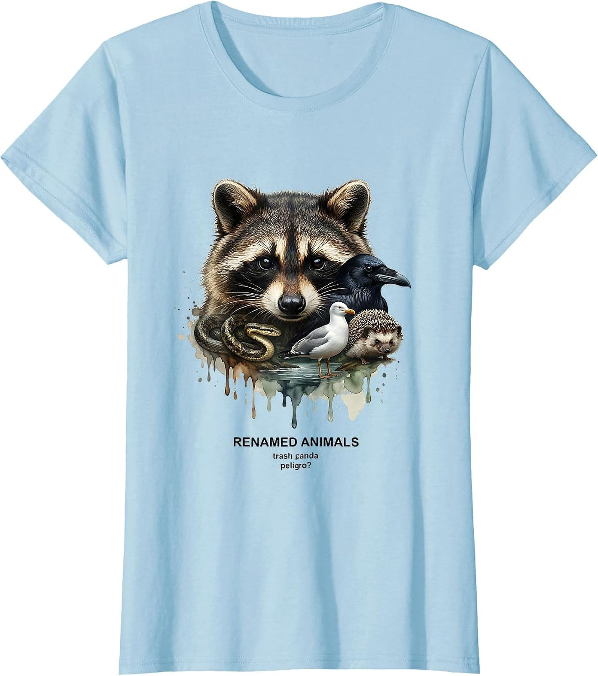 Women's RENAMED ANIMALS Trash Panda Peligro Funny Squirrel Lover T-Shirt - Baby Blue