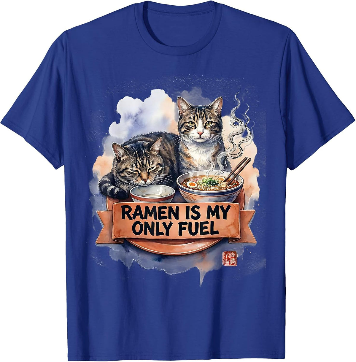 Men's Ramen Is My Only Fuel Funny Cat Anime Japanese Kawaii Gift T-Shirt - Royal Blue