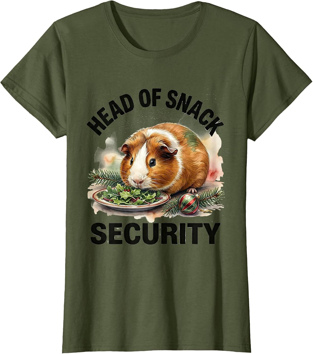 Women's Head of Snack Security Funny Guinea Pig Christmas Pet Lover T-Shirt - Olive Green