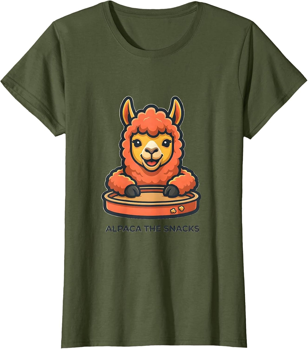 Women's Alpaca The Snacks Funny Alpaca Lover Snack Humor T-Shirt - Olive Green