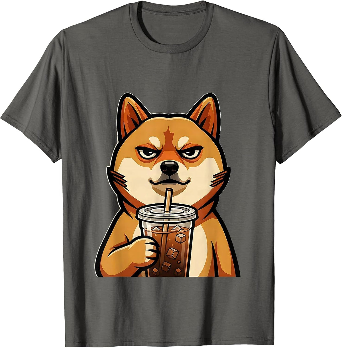 Shiba Inu Hipster Iced Coffee Lover Humor T-Shirt - Asphalt Grey