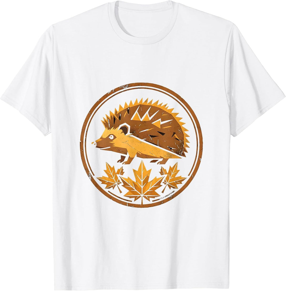 Men's Hedgehog in Autumn Leaves Fall Illustration T-Shirt - White