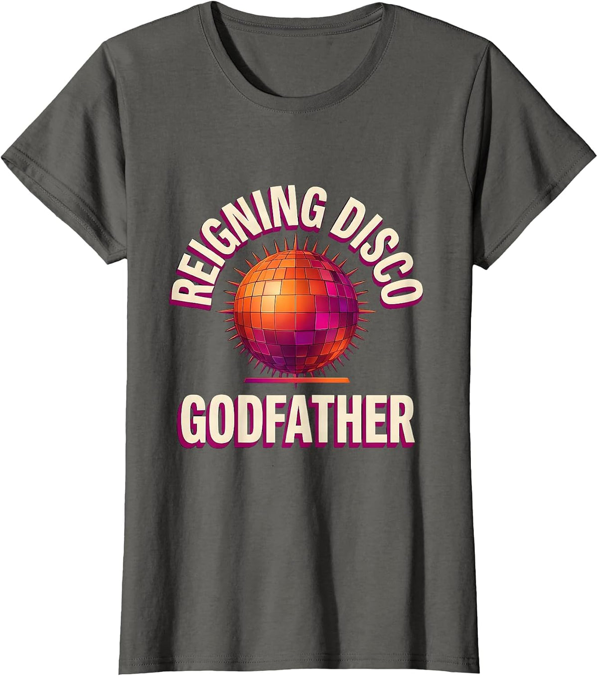 Women's Reigning Disco Godfather Gradient Retro 70s Disco Party T-Shirt - Asphalt Grey