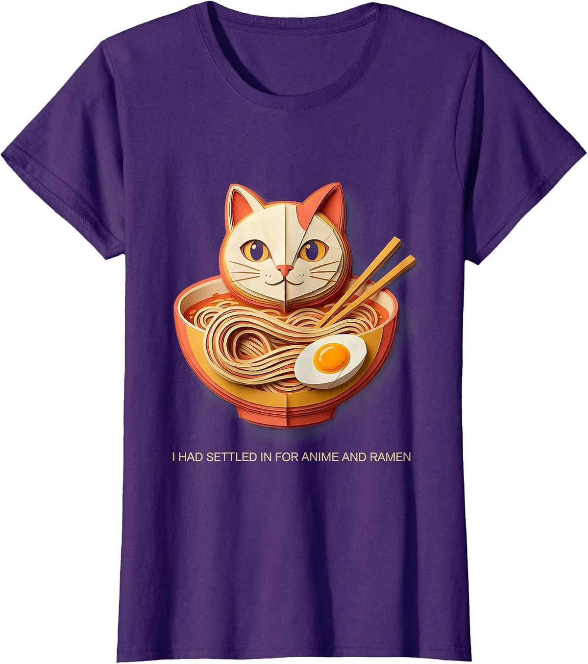Women's I Had Settled In For Anime And Ramen Funny Kawaii Cat Anime T-Shirt - Purple