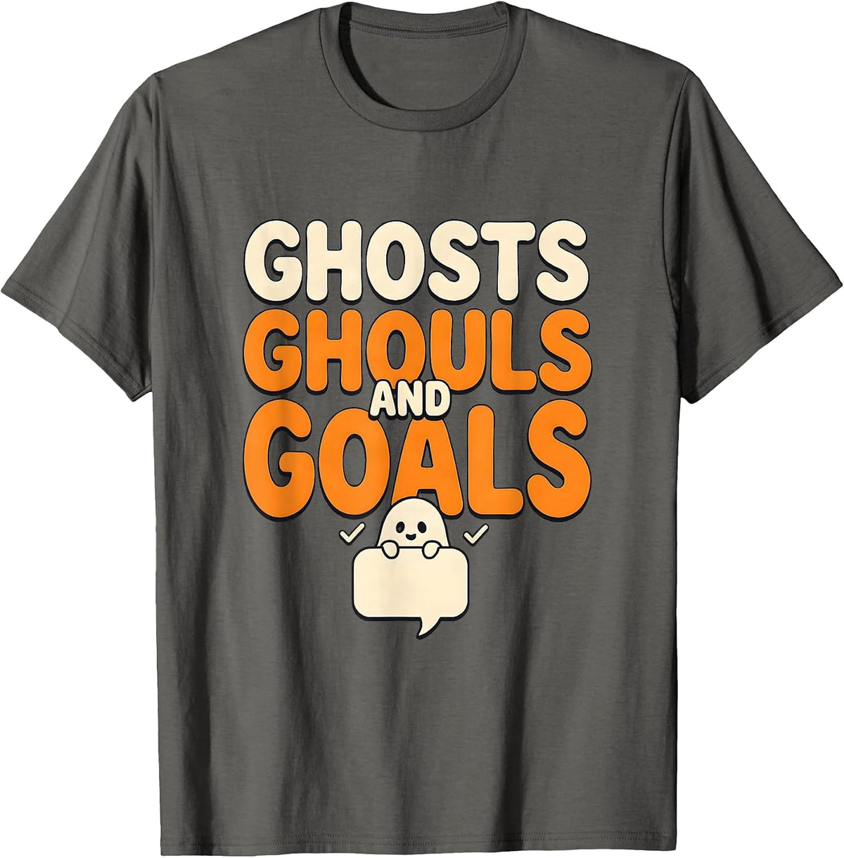 Men's Ghosts Ghouls and Goals Funny Halloween SLP Teacher Speech T-Shirt - Asphalt Grey