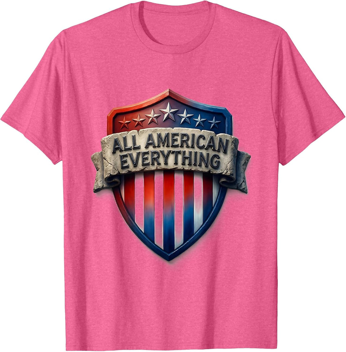 All American Everything Red White and Blue Design T-Shirt - Pink Heather