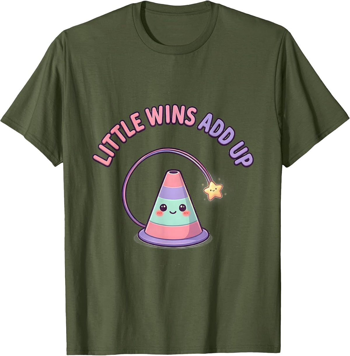 Little Wins Add Up Cute Kawaii Occupational Therapy OT PT T-Shirt - Olive Green