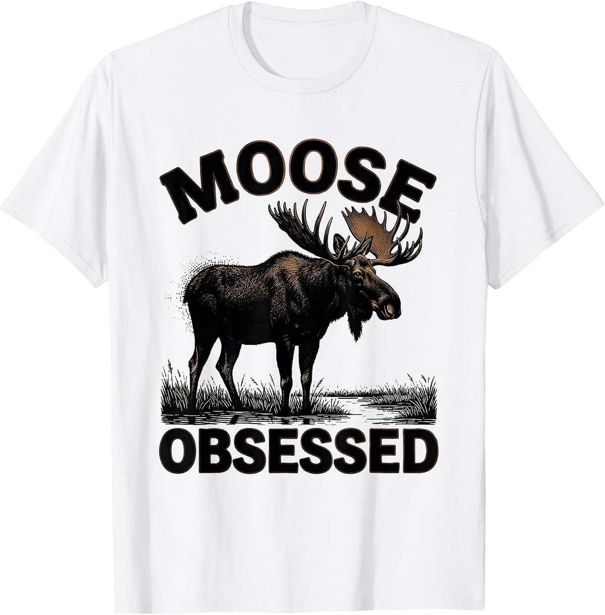 Men's Mooseobsessed Blackwork Dotwork Elk Moose Hunting Wildlife T-Shirt - White