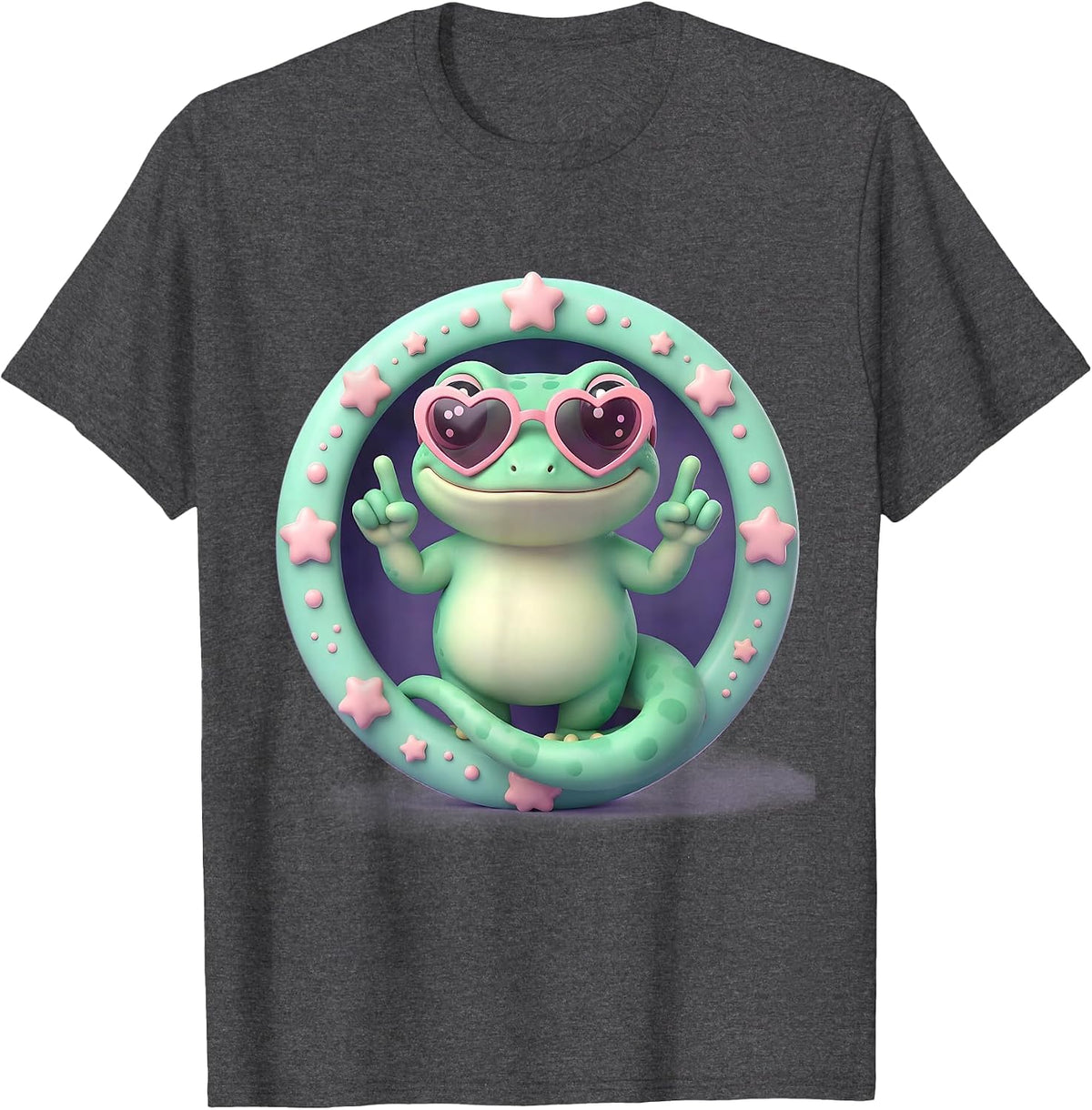Men's Rizz Em With The Tism Finger-Guns Gecko T-Shirt - Dark Heather Grey